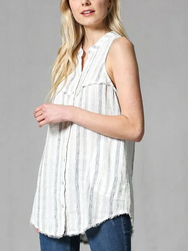 Striped Cotton And Linen Sleeveless Top