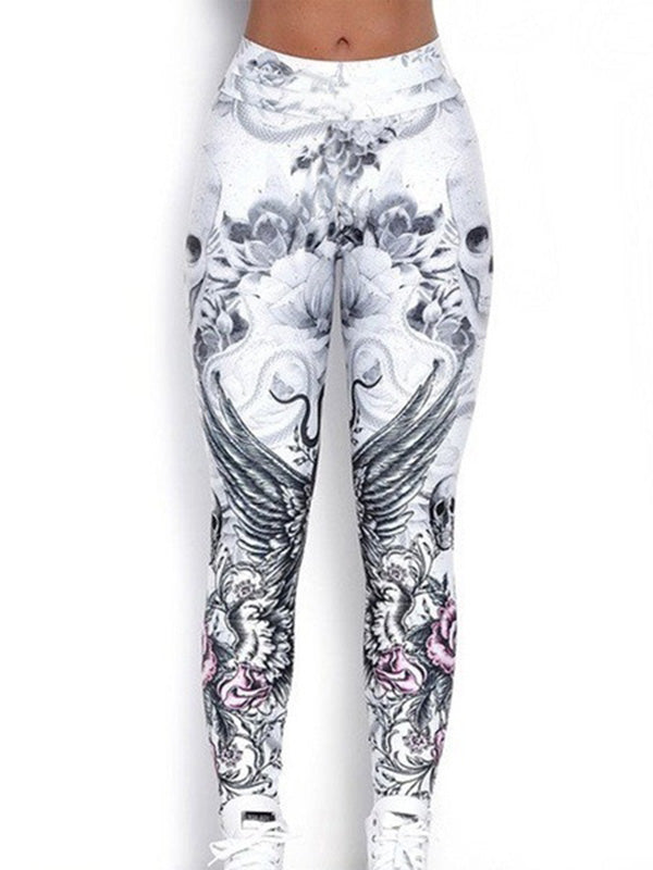 Skull Print Buttock Lifting Tight Fitting Fitness Leggings