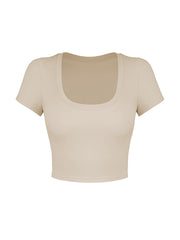 Short Sleeves Wrap Solid Color Square-Neck Tank