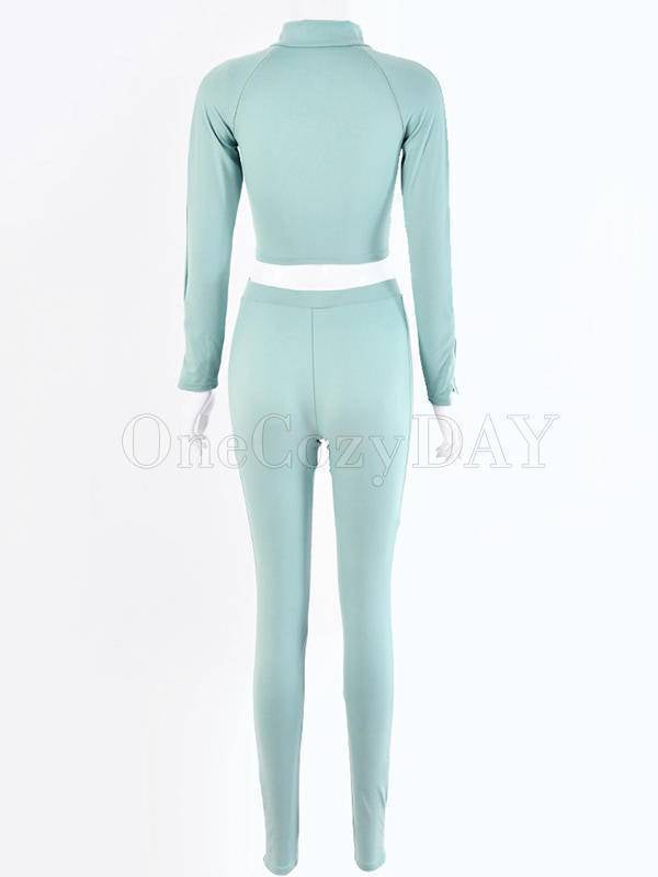 Cropped Zipper Long Sleeves Yoga Suits