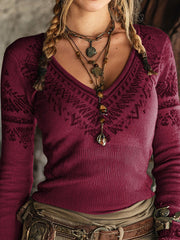 Women's Retro Print Casual Pullover