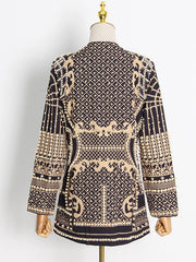 Long Sleeves Loose Beads Printed V-Neck Blazer Outerwear