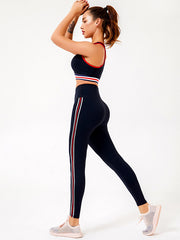 Contrast Color Striped Top Bra&Legging Fitness Suits