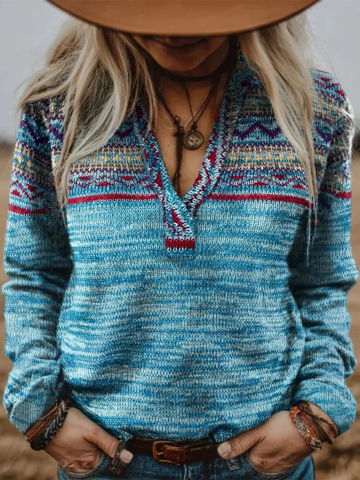 Women's Retro Western Print Sweater