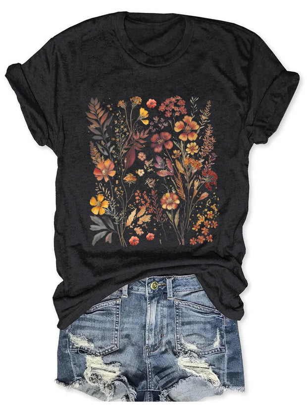 Vintage Nature Wildflowers Print Women's T-shirt