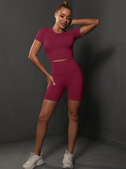 Solid Color Tee & Shorts Yoga Suits