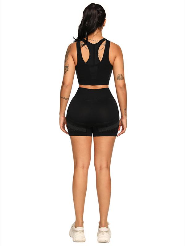 Wrap Back Hollow Bra&Shorts Quick Dry Yoga Suits