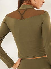 Solid Color Breathable Zipper Long Sleeves Sports Tees