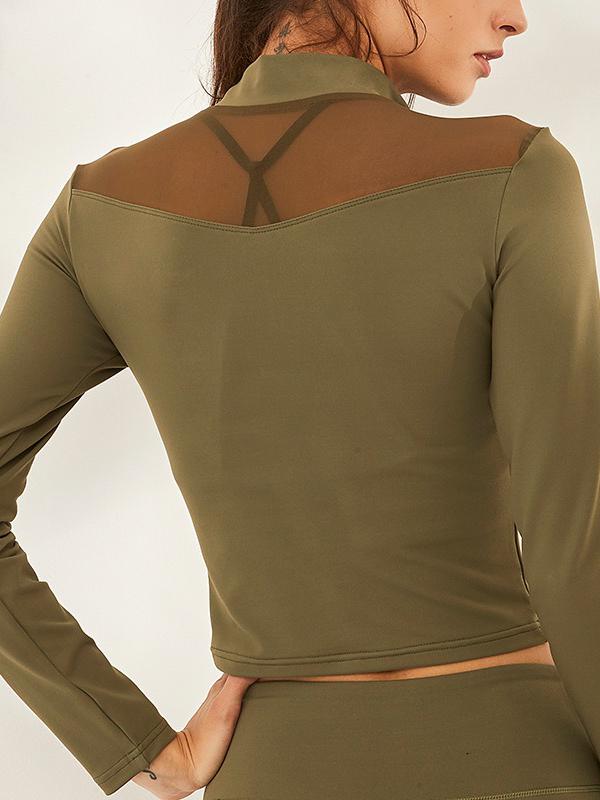 Solid Color Breathable Zipper Long Sleeves Sports Tees