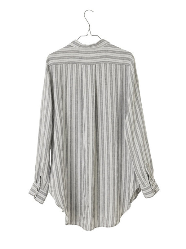 Casual Striped Cotton Linen Ladies Shirt