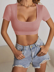 Cropped Skinny Solid Color T-Shirts Square-Neck Tank