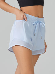 False Two Bandage Drawstring Pockets Sports Shorts