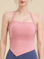 Skinny Wrap Backless Solid Color Halter-Neck Yoga Tops