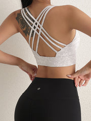 Skinny Wrap Hollow Printing Solid Color Yoga Tops Spaghetti-Neck Bra