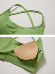 Wrap Back Cross Hollow Solid Color U-Neck Sports Bra