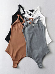 Solid Color Spaghetti-Neck Bodysuits