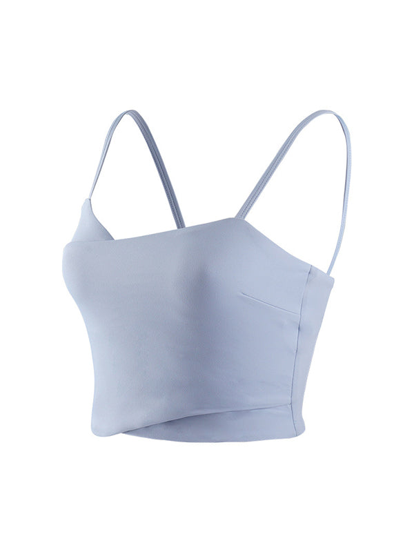 Detachable Hollow Solid Color Spaghetti-Neck Sports Bra