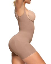 Women's Tummy Control Open Bust Thigh Slimmer Seamless Body Shaper Bodysuit