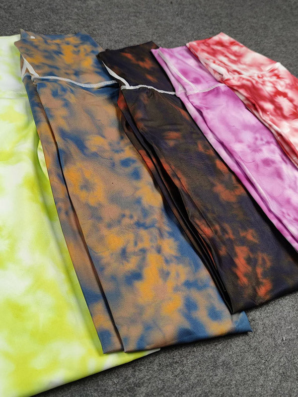 Tie-Dyed High Waisted Hips Lift Wrap Sport Leggings