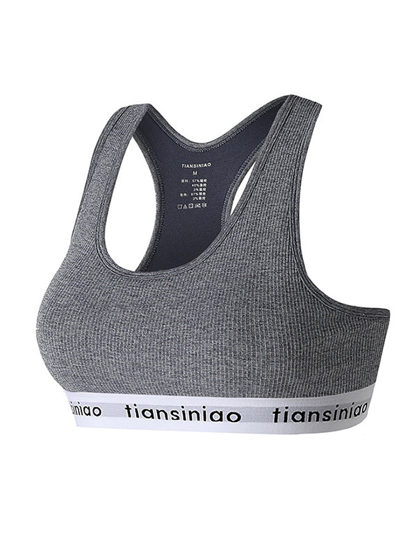 Hollow Letter Print Wrap Split-Joint U-Neck Sports Bra