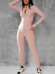 Solid Color Zip Stand Collar Yoga Suits