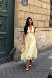 Fashion Elegance Sleeveless off-Shoulder Double Layer Swing Dress