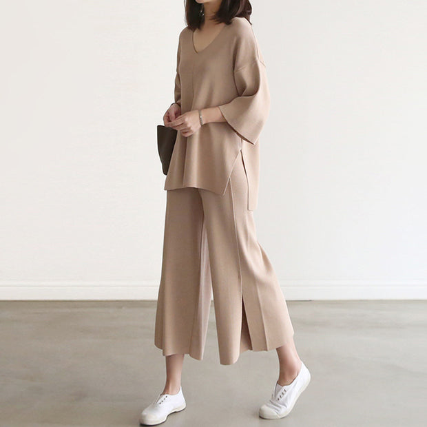 V Neck Sweater Pants Two-Piece Set