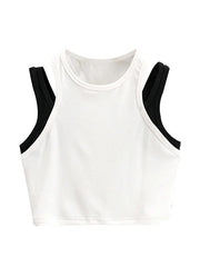 Fake Two-Piece Stitching Contrast Color Sleeveless Vest Top