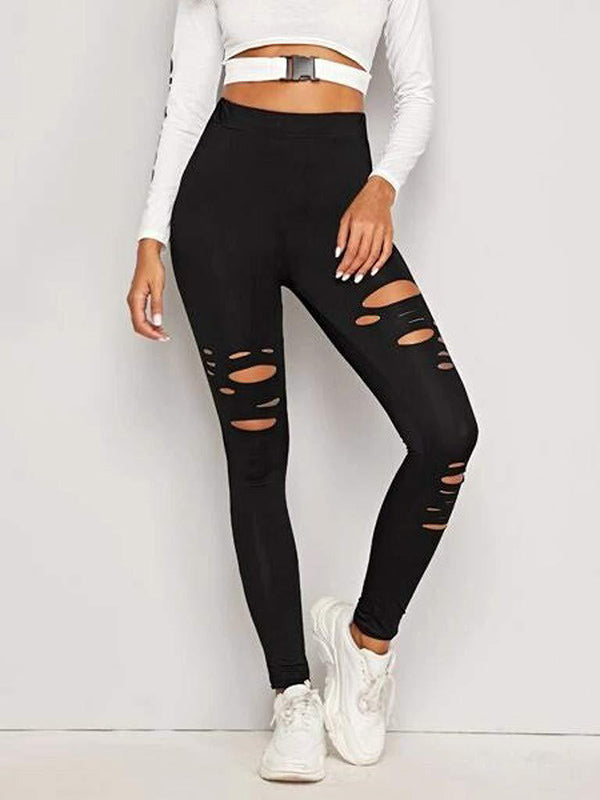 High Waisted Solid Color Hollow Sports Leggings