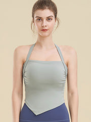 Skinny Wrap Backless Solid Color Halter-Neck Yoga Tops