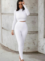 Sexy Long Sleeves Solid Tees&Leggings Suits