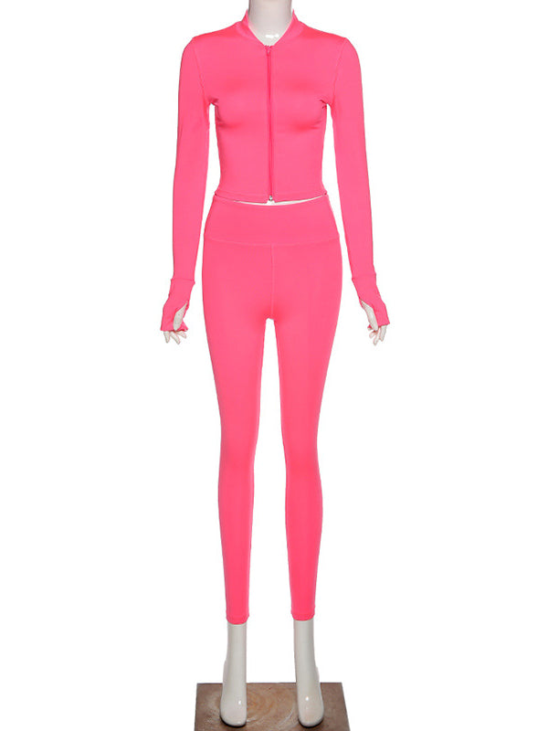 Solid Color Slim Zipper Fashion Casual Gym Suits