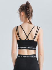 Wrap Back Cross Hollow Letter Print U-Neck Sports Bra