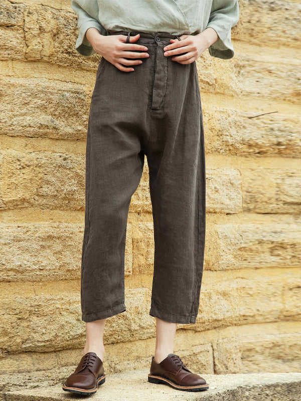 Cotton And Linen Solid Color Trousers