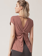 Short Sleeve Loose Round-Neck Backless Casual T-Shirt Top