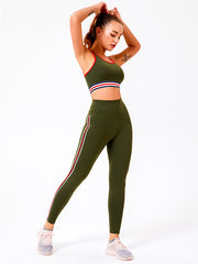 Contrast Color Striped Top Bra&Legging Fitness Suits