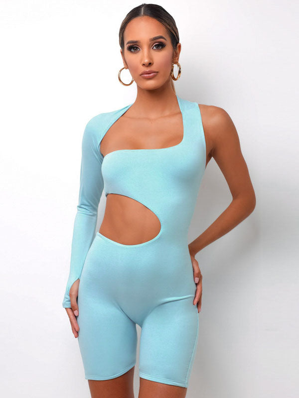 Sexy Wisp Empty Solid Color Single Sleeve Sports Romper