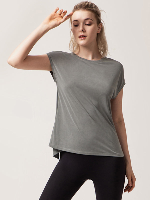 Short Sleeve Loose Round-Neck Backless Casual T-Shirt Top