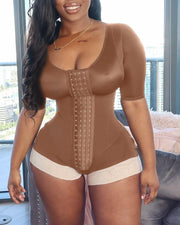 Mid-Sleeve Women Waist Trainer Bodysuit Shapewear Tummy Control Corset Cincher Postpartum Underwear Fitness Body Shaper