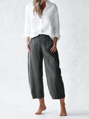 Simple Solid Color Wide Leg Women's Cotton Pants