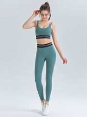 Letter Print Solid Color Sports Leggings