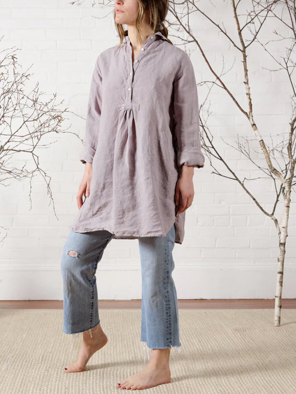 Lapel Solid Color Long Shirt