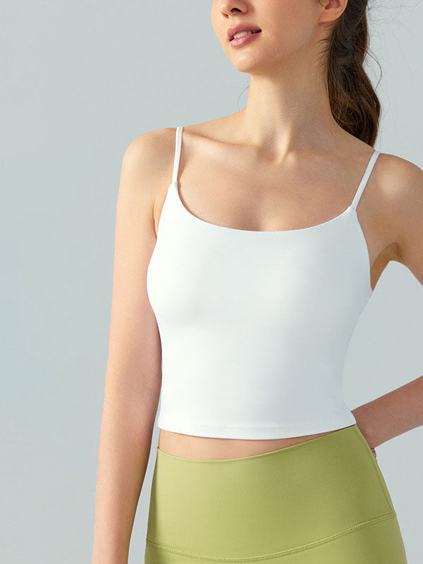 Skinny Wrap Backless Solid Color Spaghetti-Neck Yoga Tops