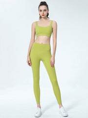 Spaghetti-Neck Skinny Leg Wrap Hollow Solid Color Bra&Leggings Suits