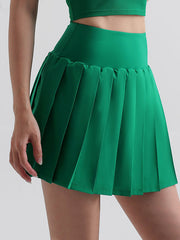 Loose Pleated Pockets Solid Color Sports Skirts