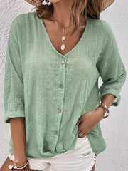 Cotton and Linen Comfortable Casual V-neck Women's Shirt