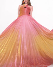 Sexy Halter Wrapped Chest Ribbon Gradient Color Dress