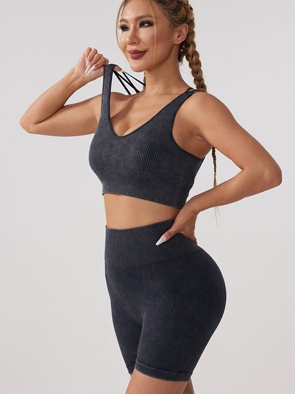 Skinny Solid Color U-Neck Yoga Suits