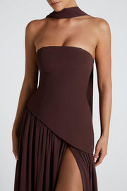 Miloni Strapless Split Maxi Dress - Brown