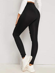 High Waisted Solid Color Hollow Sports Leggings